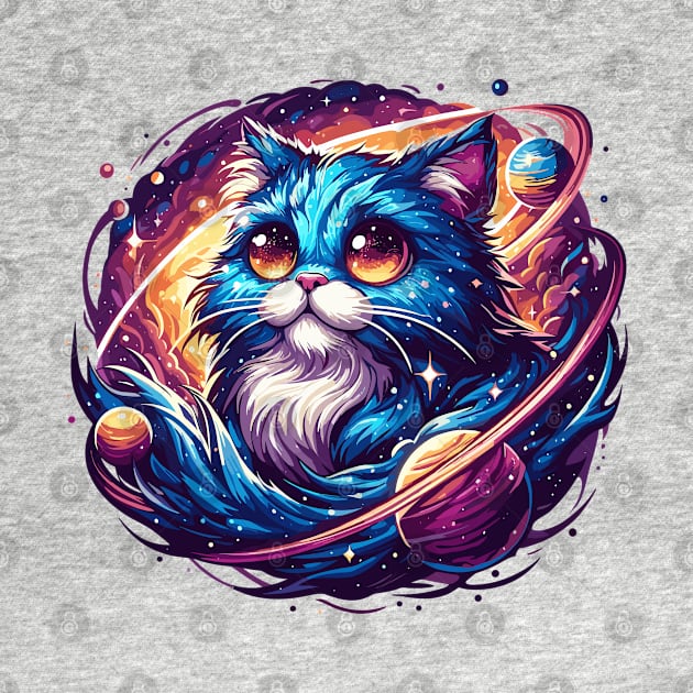 Kawaii Colorful Cosmic Cat in Stars by TomFrontierArt